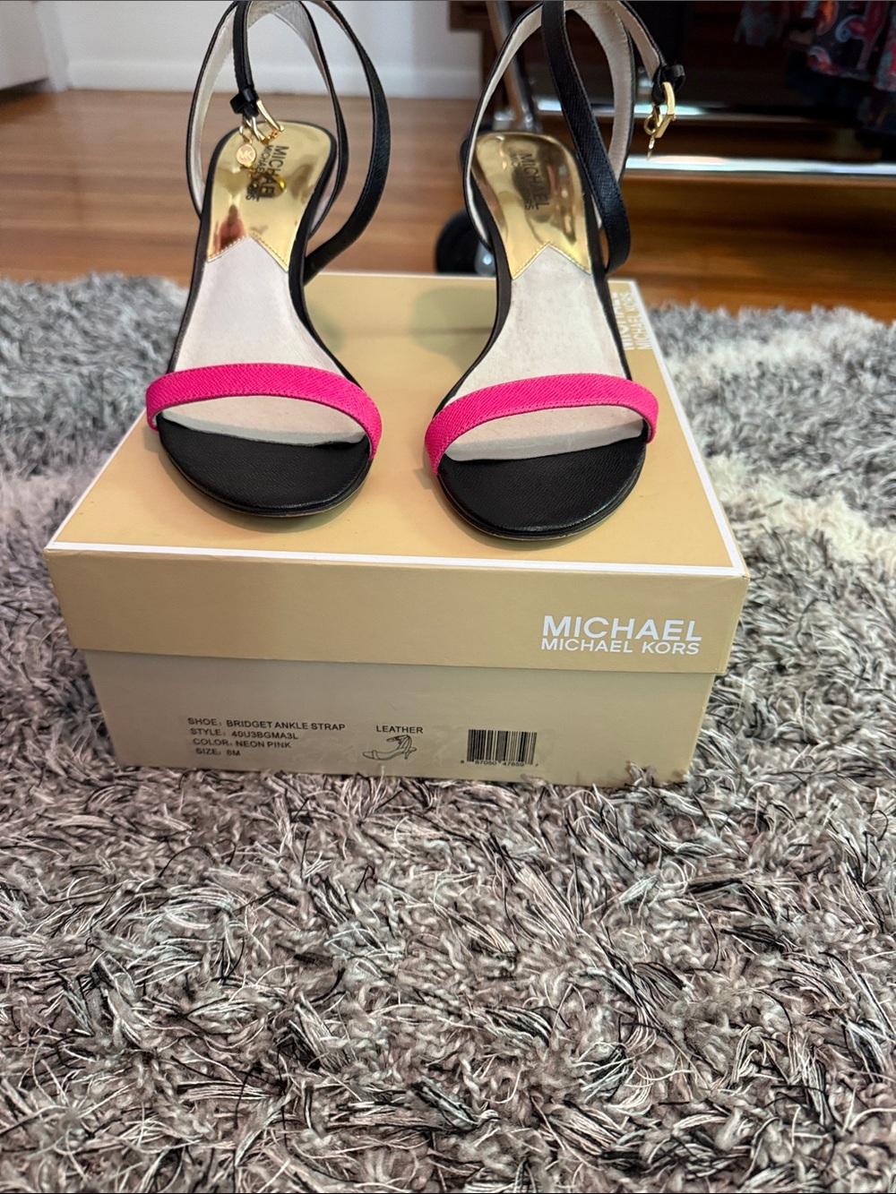 MICHAEL Michael Kors Black Sandal with Hot Pink Toe Strap
